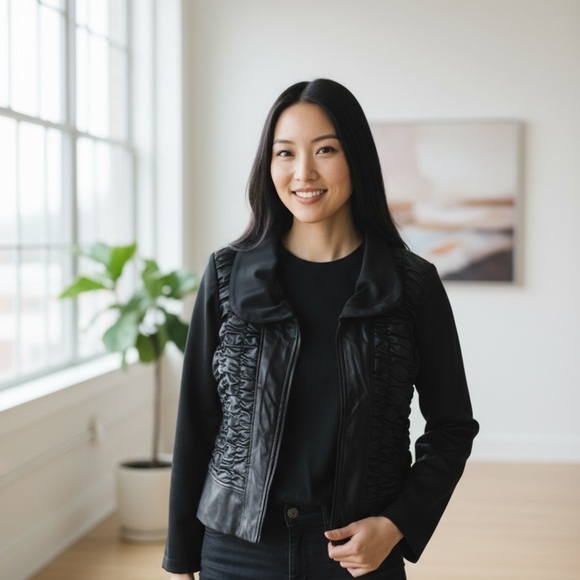 Stylish Black faux Leather Jacket for Women - Picture 6 of 6